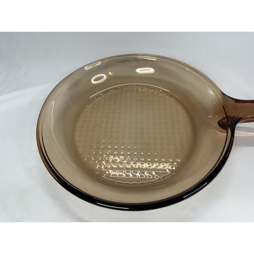 Vtg Corning Vision Ware 10" Amber Waffle Bottom Frying Pan Skillet w/Lid France - Picture 4 of 9